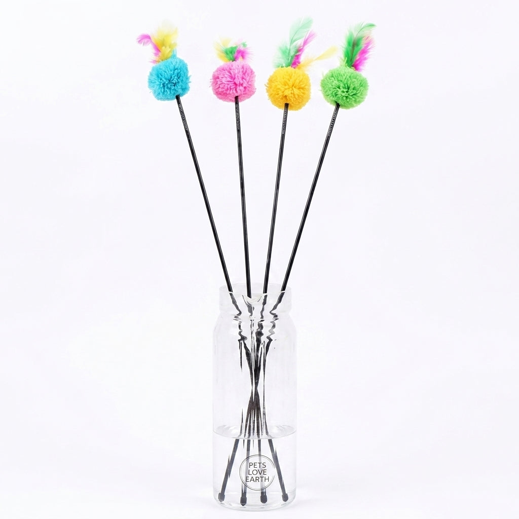 Pets.Love.Earth PomPom Wand with Colored Feathers