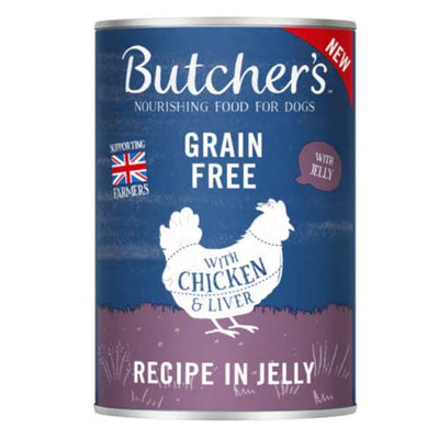 Butcher's Dog Grain & Gluten Free Chicken & Liver Chunks in Jelly 400g