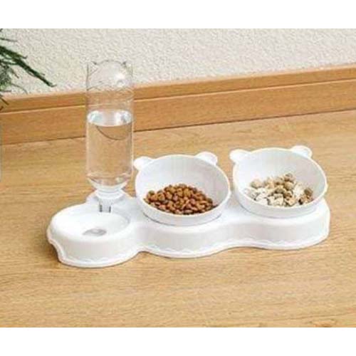 Double Bowl Food and Water Feeder with Bottle