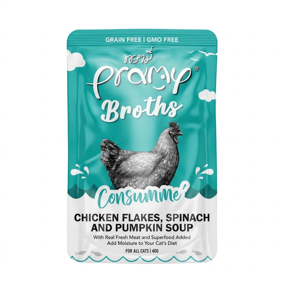 Pramy Cat Chicken Flakes with Spinach & Pumpkin Soup 40g