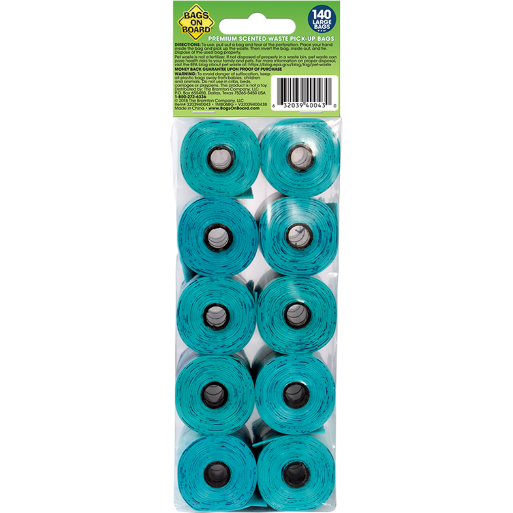 Bags on Boards Ocean Breeze Scented Poop Bags 10 Rolls (14 Bags Per Roll)