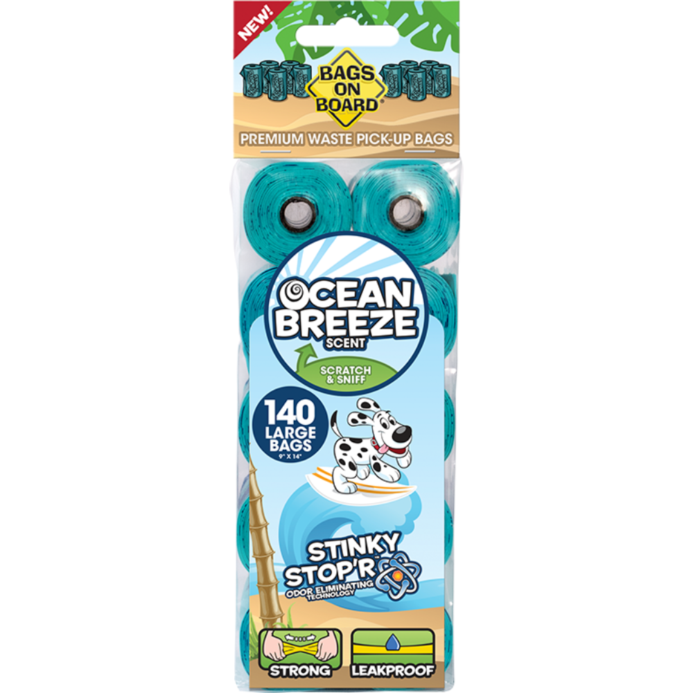 Bags on Boards Ocean Breeze Scented Poop Bags 10 Rolls (14 Bags Per Roll)