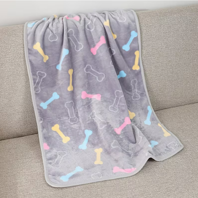 Super Soft Grey Pet Blanket with cute bone design 104 x 75cm