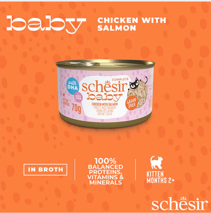 Schesir Baby Complete Chicken & Salmon in Broth for Kittens 70g