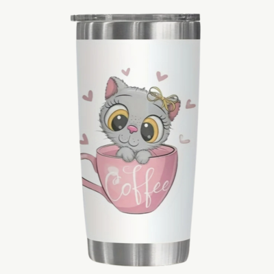 كوب سفر معزول من الفولاذ المقاوم للصدأ على شكل قطة لطيفة