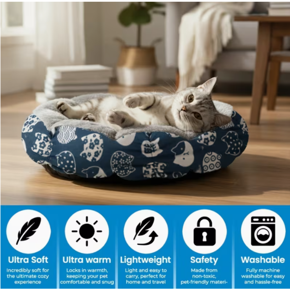 Round Pet Bed Blue 50cm
