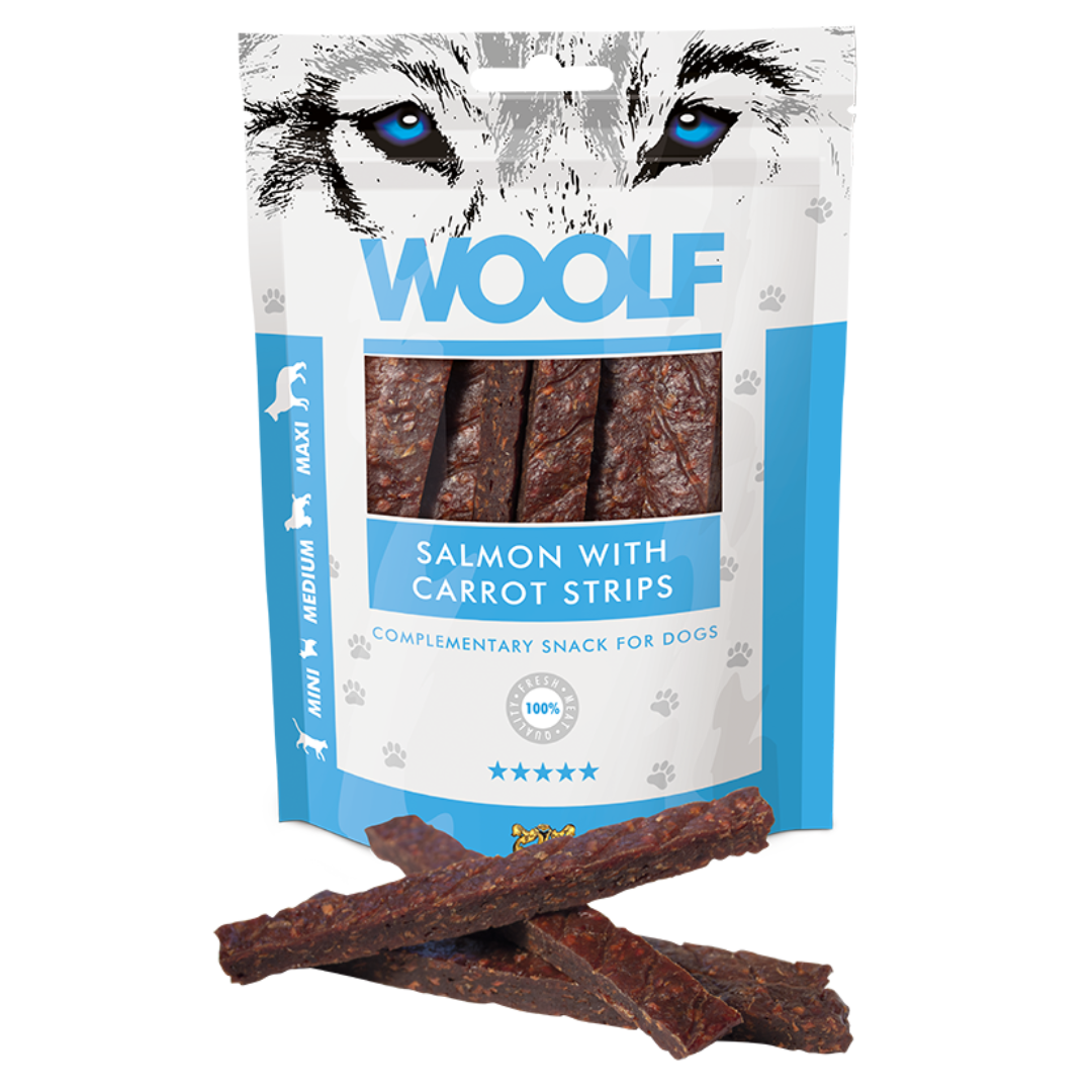 Woolf Salmon & Carrot Strips 100g