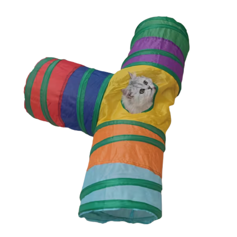 T-Shaped Cat Play Tunnel with Toys