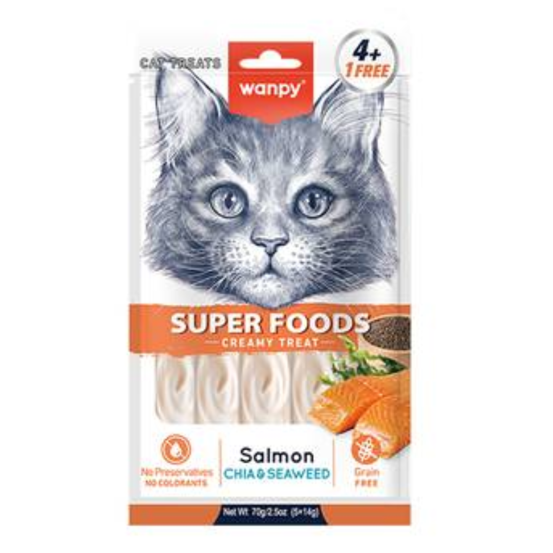 Wanpy Cat Creamy Treat Salmon with Chia & Seaweed 5x12g