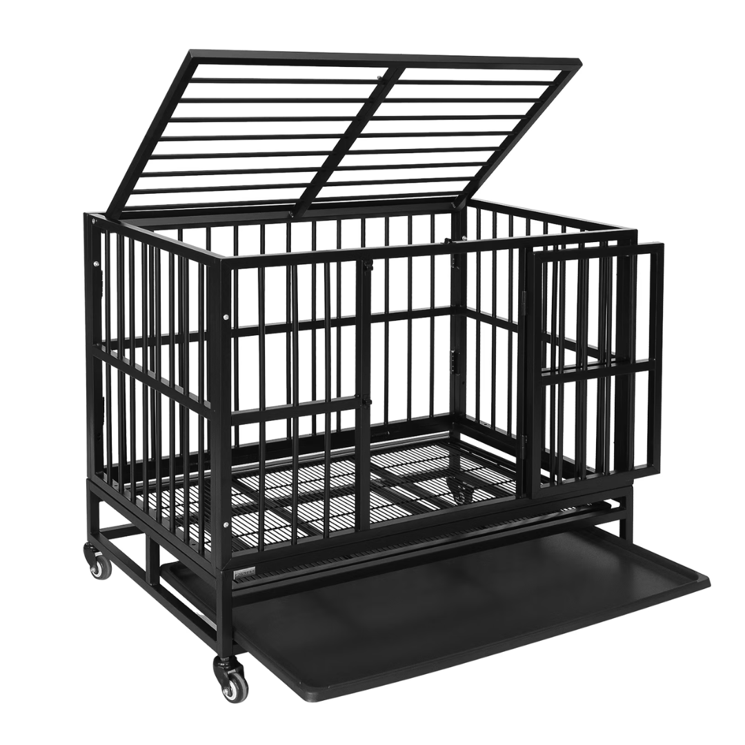 Dog Fort Heavy Duty Pet Crate with Wheels