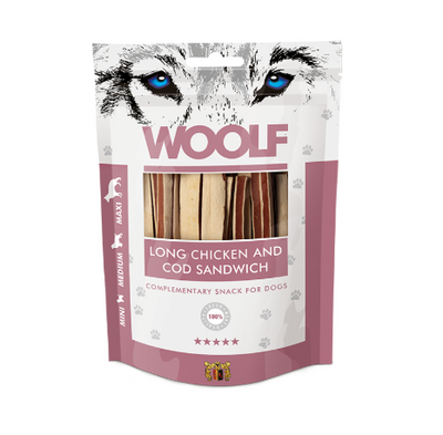 Woolf Long Chicken & Cod Sandwich Treats 100g