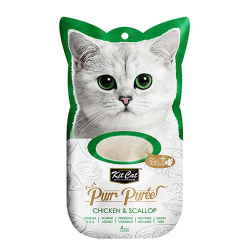 Kit Cat Purr Puree Hairball Chicken & Scallop 4x15g Sachets