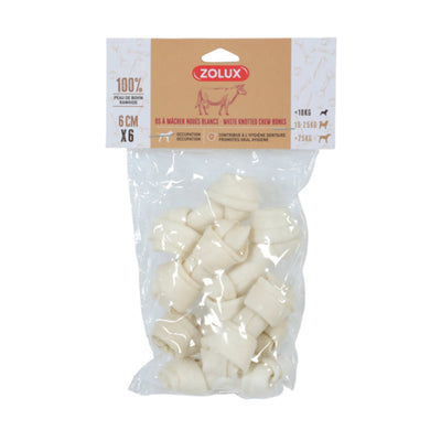 Zolux White Knotted Rawhide Bones Treat Pack of 6 (6cm)