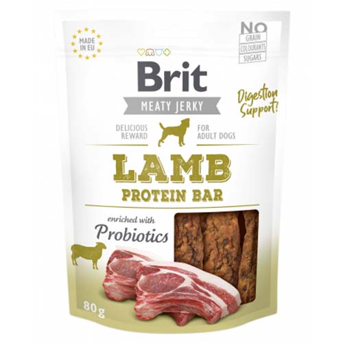 Brit Jerky Lamb Protein Bar Digestion Support Dog Treat 80g