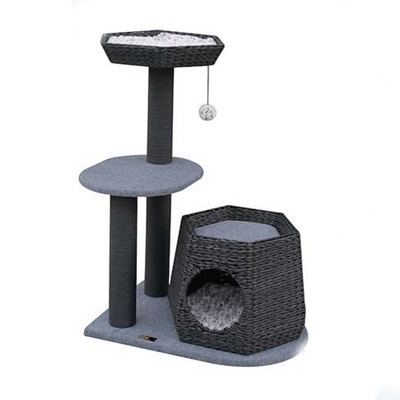 Feline Go Cat Tree 2 Beds 1 Cozy Cave Grey