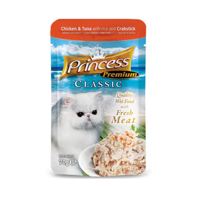 Princess Cat Chicken & Tuna with Crabstick & Rice 70g Pouch