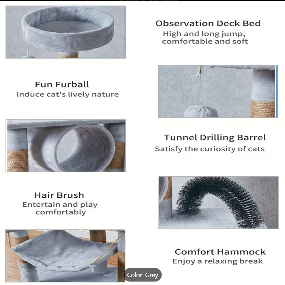 Multi-Level Grey Cat Tree 150cm