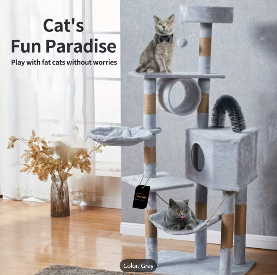 Multi-Level Grey Cat Tree 150cm