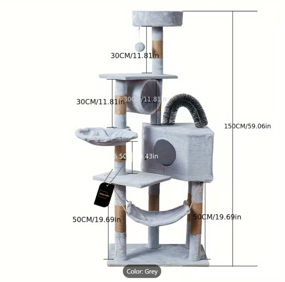 Multi-Level Grey Cat Tree 150cm