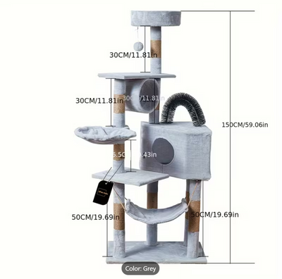 Multi-Level Grey Cat Tree 150cm