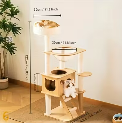 Multi-level Wooden Cat Tree 120cm