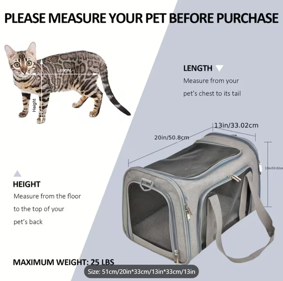 Large Soft Pet Carrier 51 x 33 x 33cm