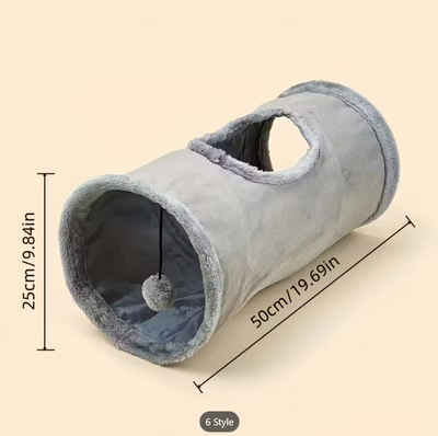 Cat Play Tunnel with Hanging Toy - Grey/Green/Blue or Pink