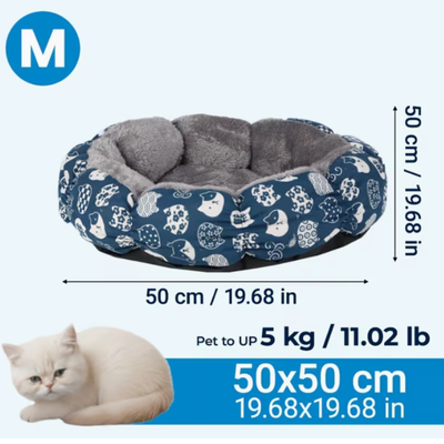 Round Pet Bed Blue 50cm