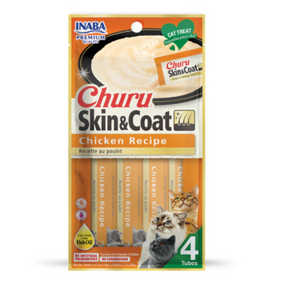EXP JUL24 Churu Cat Chicken Skin & Coat Puree 4 x 14g