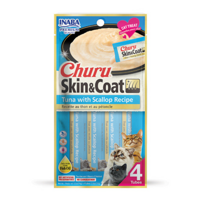 Churu Cat Tuna & Scallop Skin & Coat Puree 4 x 14g