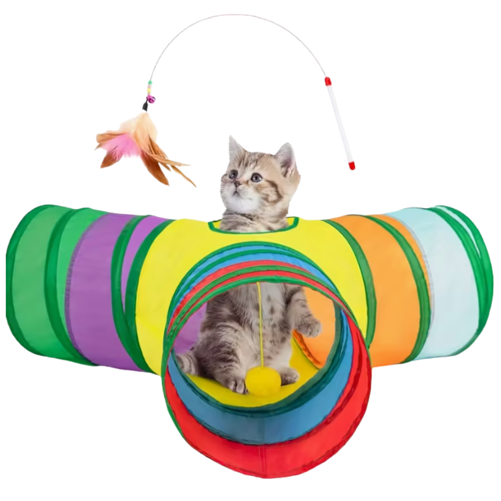 T-Shaped Cat Play Tunnel with Toys