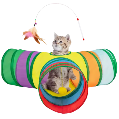 T-Shaped Cat Play Tunnel with Toys