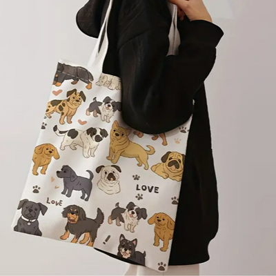 Nylon Dog Print Tote Bag