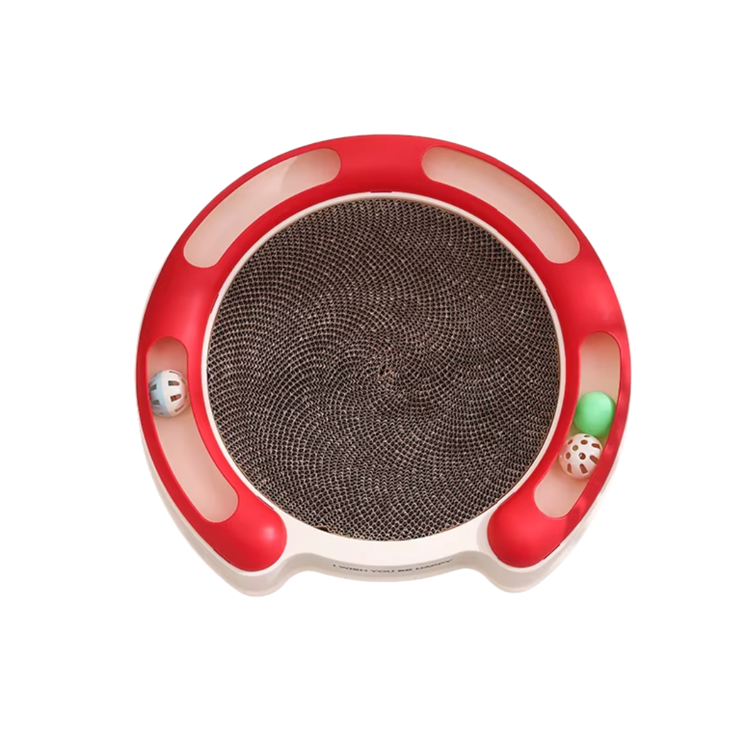 Round Cardboard Cat Scratcher with Balls Track
