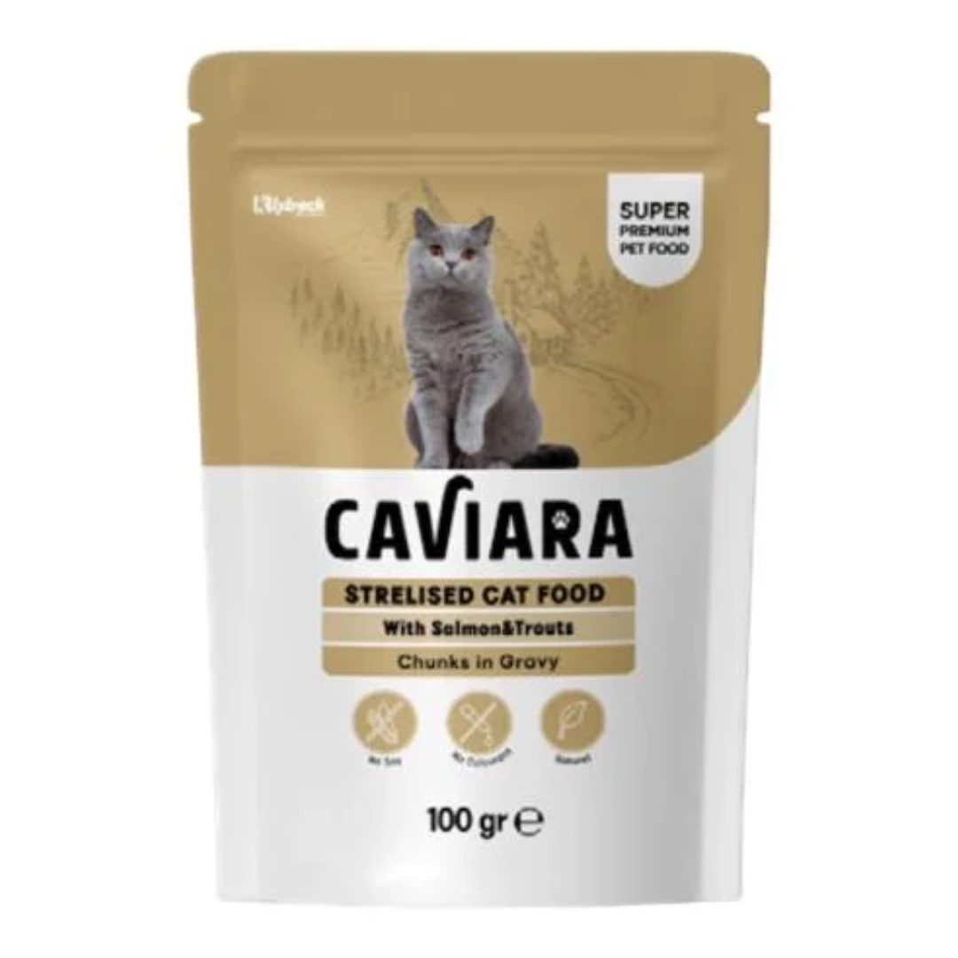 Caviara Sterilised Cat Salmon & Trout Chunks in Gravy 100g