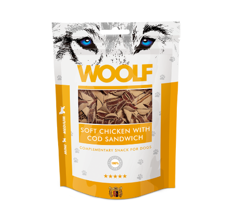 Woolf Soft Chicken & Cod Sandwich Treats 100g