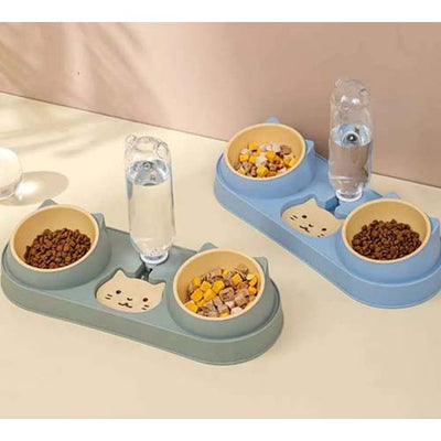 Double Bowl Food and Water Feeder with Bottle